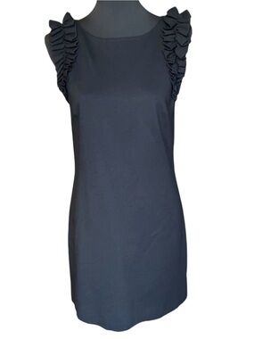 Trina Turk Black Siena Tropical Ponte Ruffle Detail Dress (4)